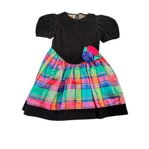 Vintage 90s Mini Mouche Girls 6x velvet plaid dress